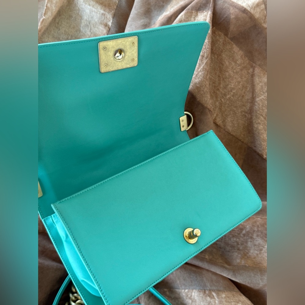 SOLD - CHANEL Green Blue Lambskin LeBoy Flap Bag Old Medium GHW - Picture 11 of 13